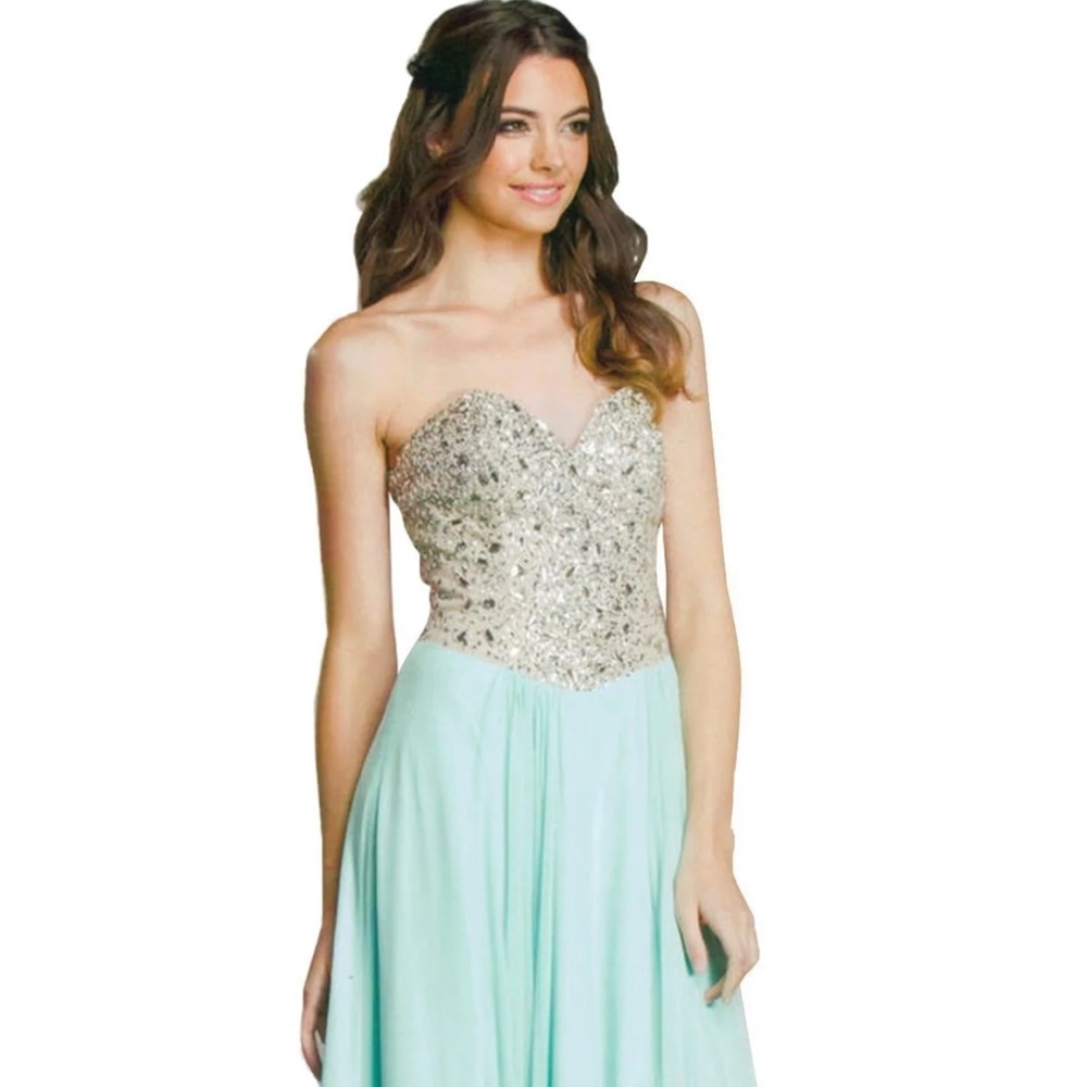 ➡️‼️CLOSING STORE EVERYTHING MUST GO-NEW Green and Blue Embellished Strapless - Picture 2 of 7